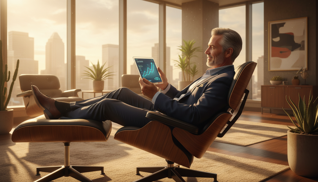 Confident business leader reviewing results